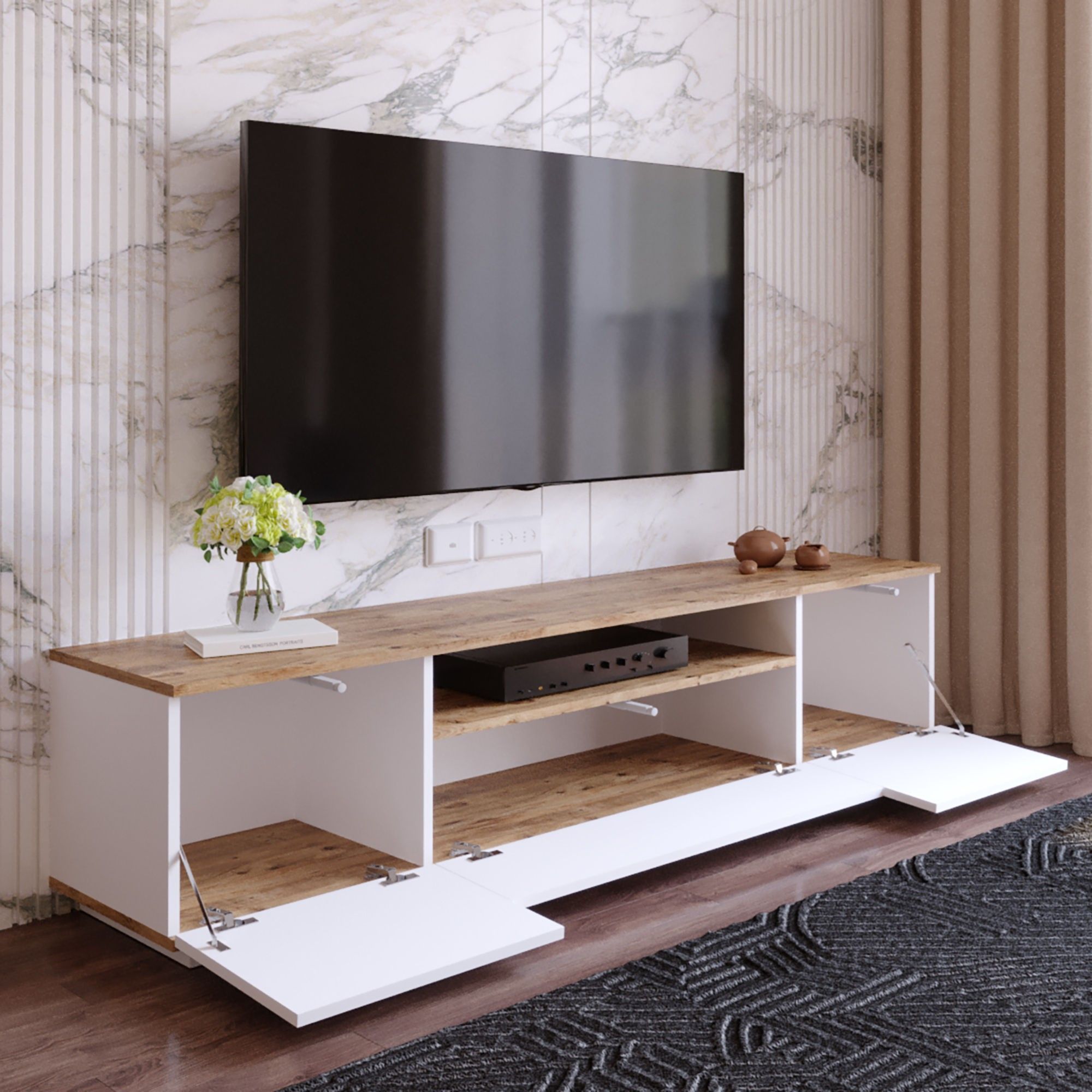 Mueble para TV - FR7 - Pino atlántico / Blanco - 180 x 45 x 45 cm