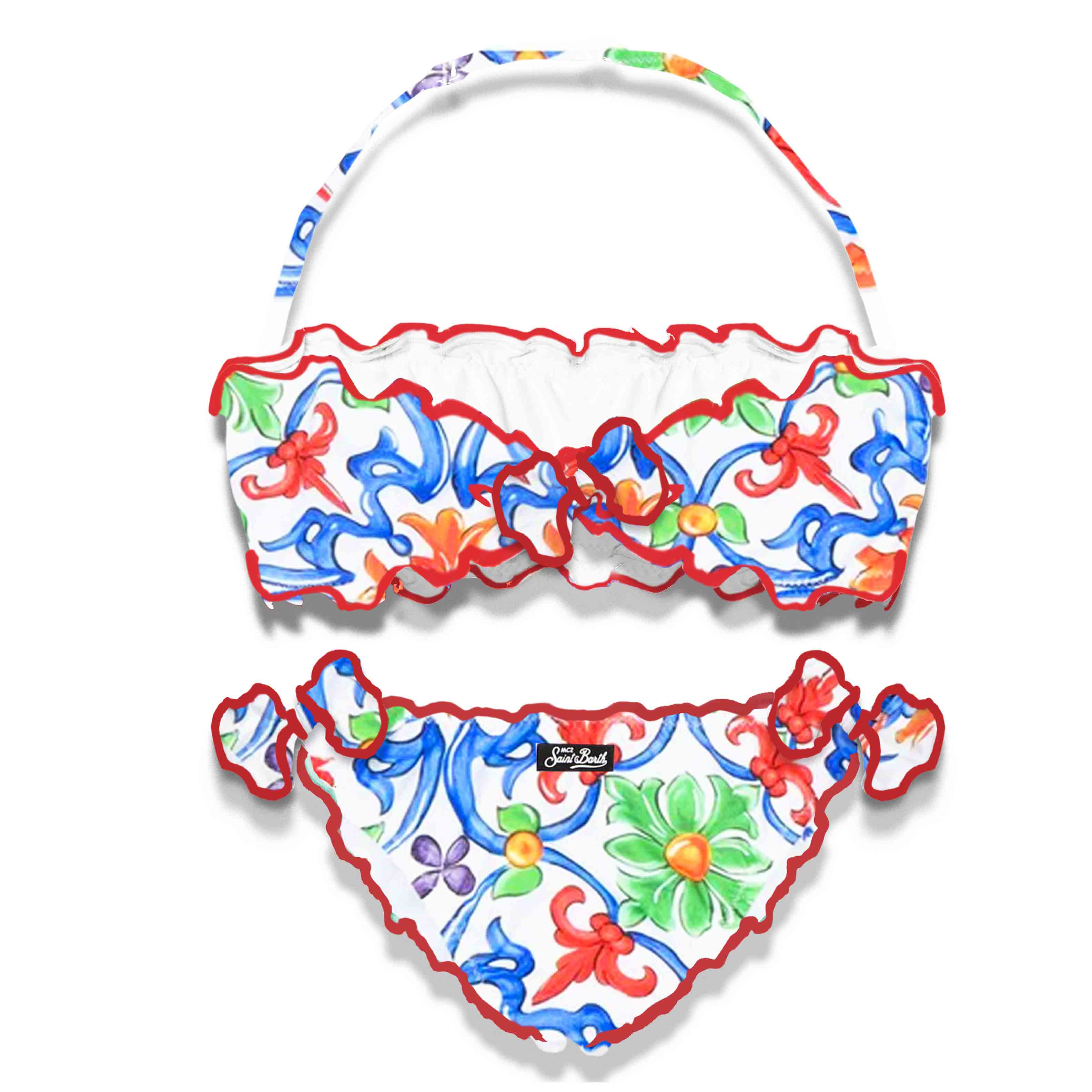 Djevojački bandeau bikini s printom majolike