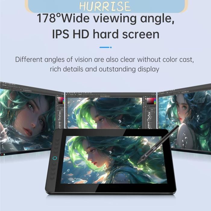 Tbest BOSTO BT-13HDK Grafiktablett, 13,3-Zoll H-IPS, tragbar, für Desktop-Nutzung, Schwarz