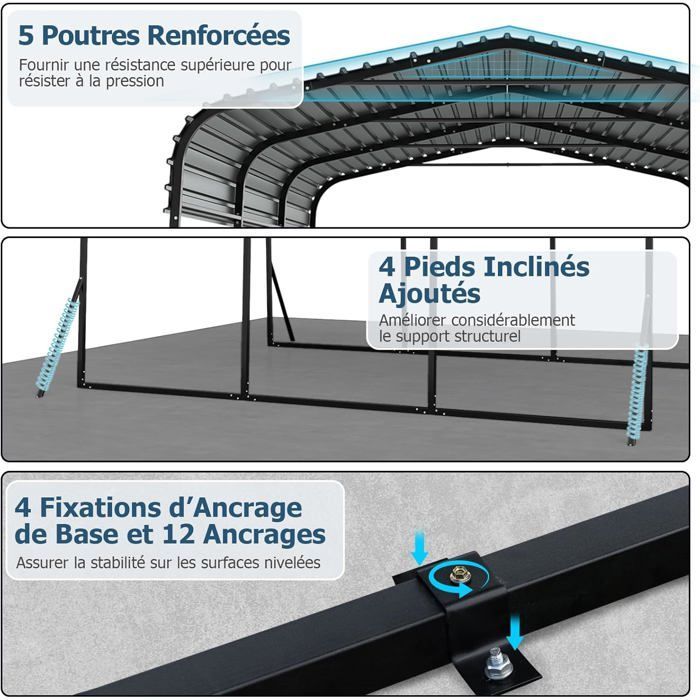 GIANTEX Grand Carport, Abri de Voiture en Métal, 440 x 300 x 250 cm, Toit Rigide, 4 Pieds Inclinés