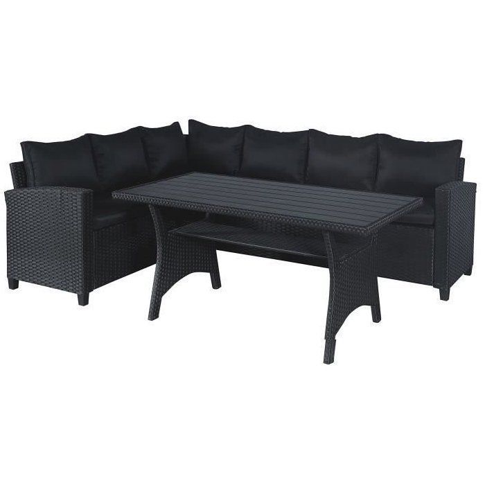 Conjunto de muebles de jardín - KAPAS - Estructura de acero y resina tejida - Negro - 5 personas