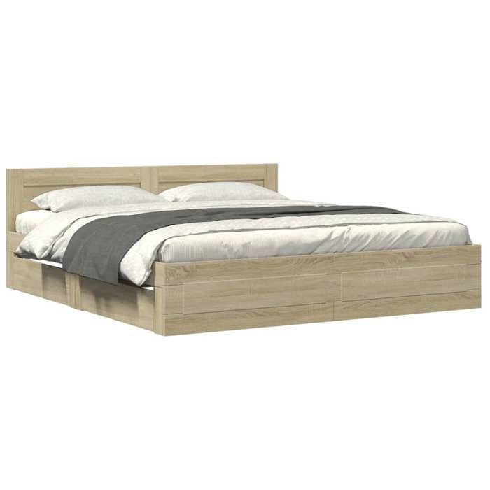 vidaXL Cadre de lit avec tête de lit chêne sonoma 180x200 cm, meubles de chambre à coucher, lit double, sommier, lit, cadre 3295543