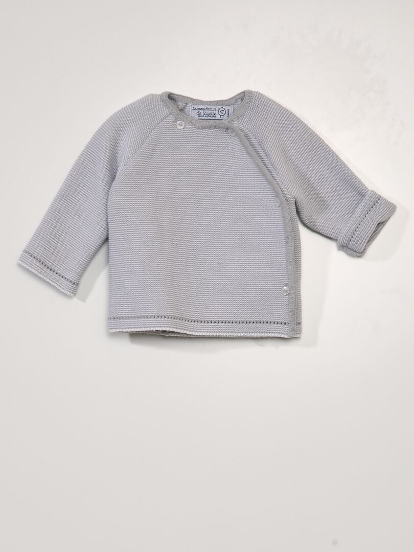 'La Manufacture de Layette' adīts kardigans - ražots Francijā - pelēks svītrains