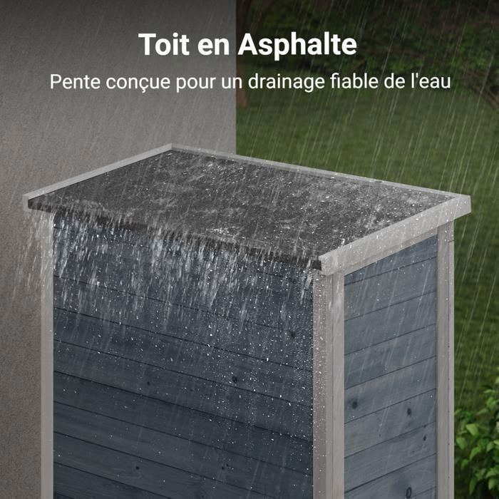 Caseta de jardín Bealife - 3 estantes - 2 puertas - Techo inclinado de betún impermeable - Almacenamiento exterior - Madera gris