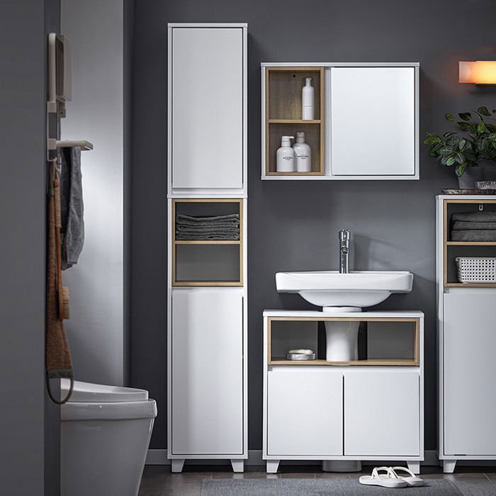 SoBuy Badkamerkast 30x30x170 cm met 2 deuren en vakken, verstelbare planken, wit