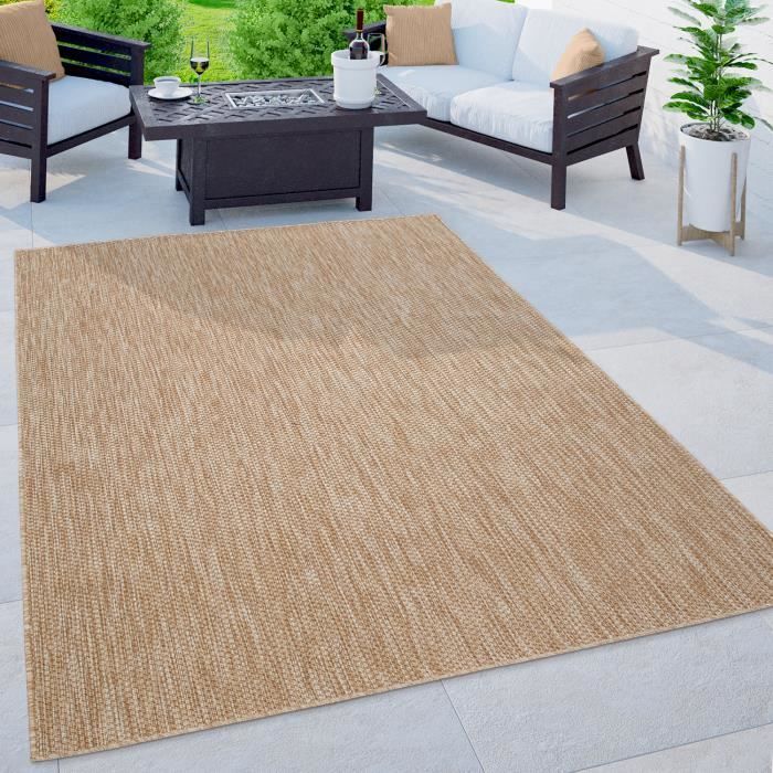 Alfombra de exterior Paco Home para balcón, terraza o cocina, lisa, moteada, color beige/blanco roto, 140x200 cm.