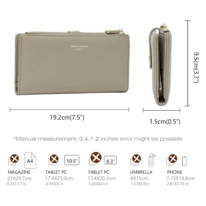 Portafoglio Companion - DAVID JONES - Portafoglio lungo - Similpelle PU - 12 scomparti per carte - Chiusura con cerniera