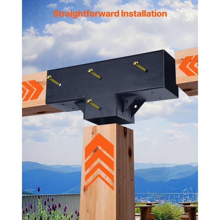 Soporte para pérgola VEVOR - Juego de 4 - Soporte para poste de madera de 92x92 mm - Forma de T - Incluye tornillos para vigas de madera estándar y techos planos