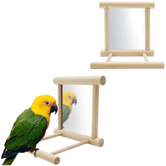 Perchoir miroir pour oiseaux, jouet en bois pour perruches avec miroir, perchoir pour perroquets, pigeons, canaris 10 x 10 x 10 cm