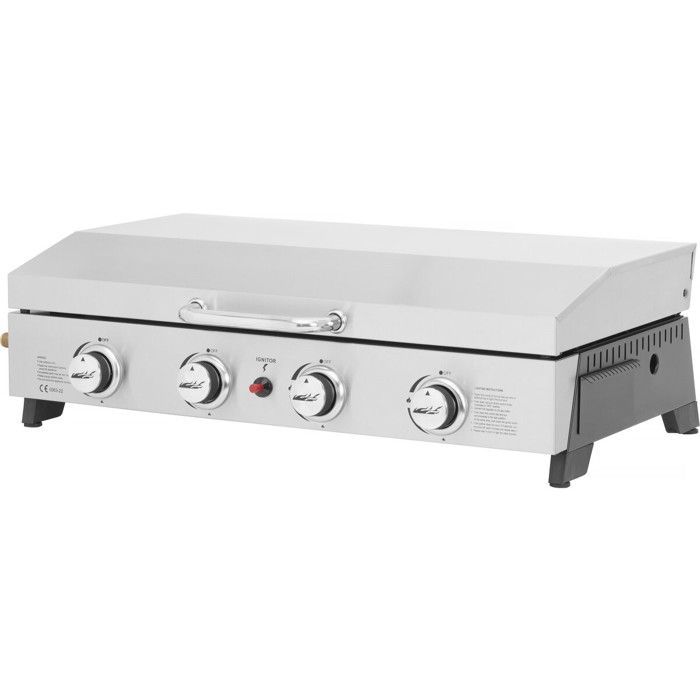 Stainless steel gas griddle with 4 burners and 