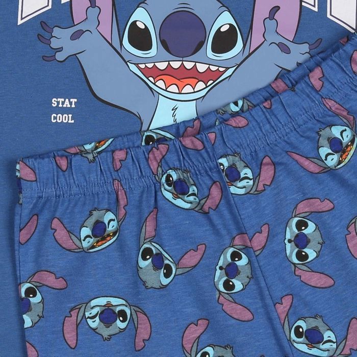 Pijama de dos piezas de algodón con manga corta de Disney Stitch para niño, ideal para el verano, 116 cm.