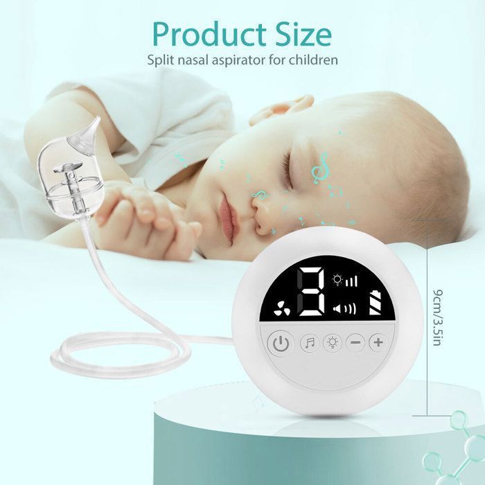 Aspirador nasal eléctrico para bebés con 9 niveles de succión y 3 puntas de silicona, aspirador nasal dividido con luz