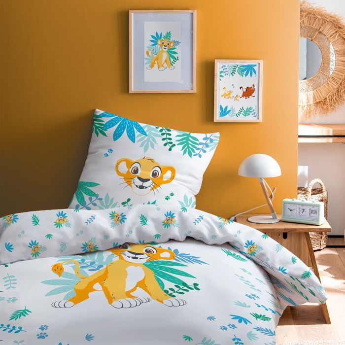 Juego de ropa de cama infantil 100% algodón - DISNEY EL REY LEÓN SIMBA - Blanco - 140x200+63x63cm