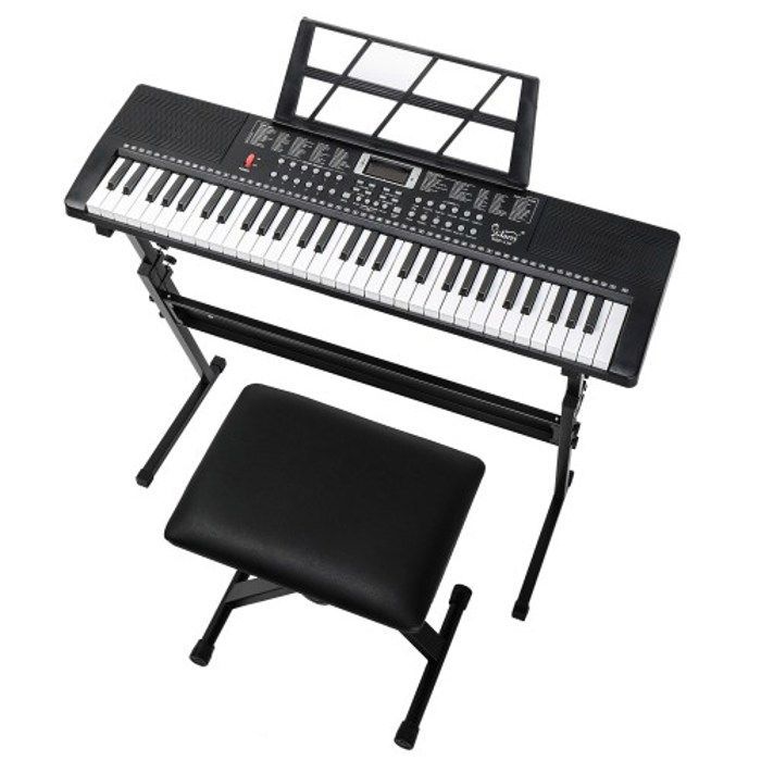 PACCHETTO PIANOFORTE - Tastiera a 61 tasti con supporto per pianoforte, panca per pianoforte, altoparlanti integrati, cuffie, microfono,