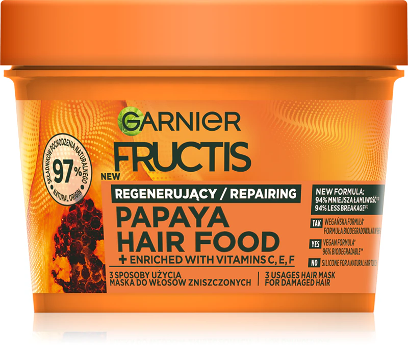 Regeneračná maska Garnier Fructis Papaya Hair Food pre poškodené vlasy