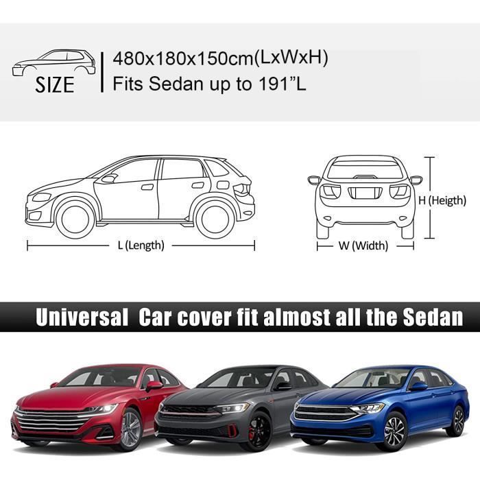 Funda para coche sedán 210T 480x180x150cm, impermeable para exteriores, color negro.