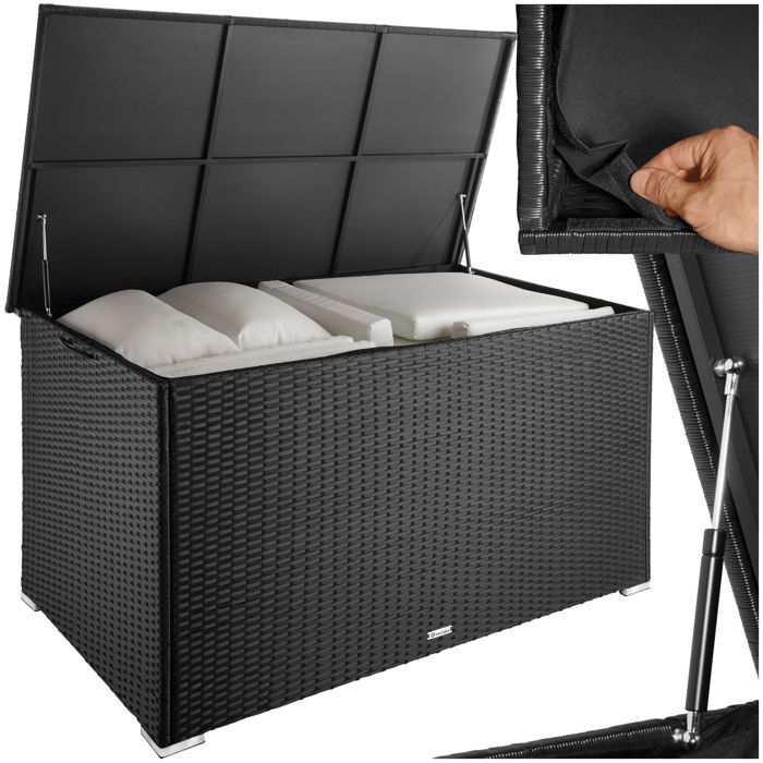 Rangement d'extérieur - TECTAKE - Coffre de jardin OSLO en aluminium et polyrotin avec revêtement intérieur amovible - Noir