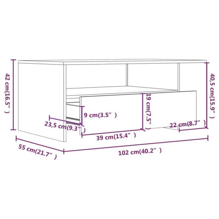 Mesa de centro vidaXL, cinza concreto, 102x55x42 cm, madeira engenheirada, 810921