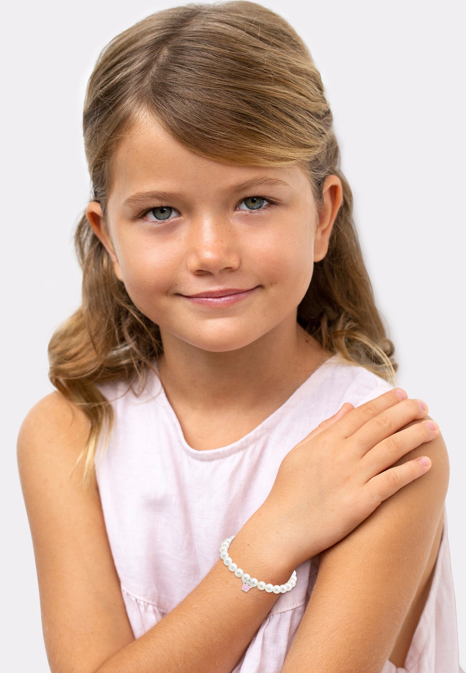 Elli Couronne Émail Pink Perles de Coquillages Cristaux Bracelet Enfants (925/1000) Argent