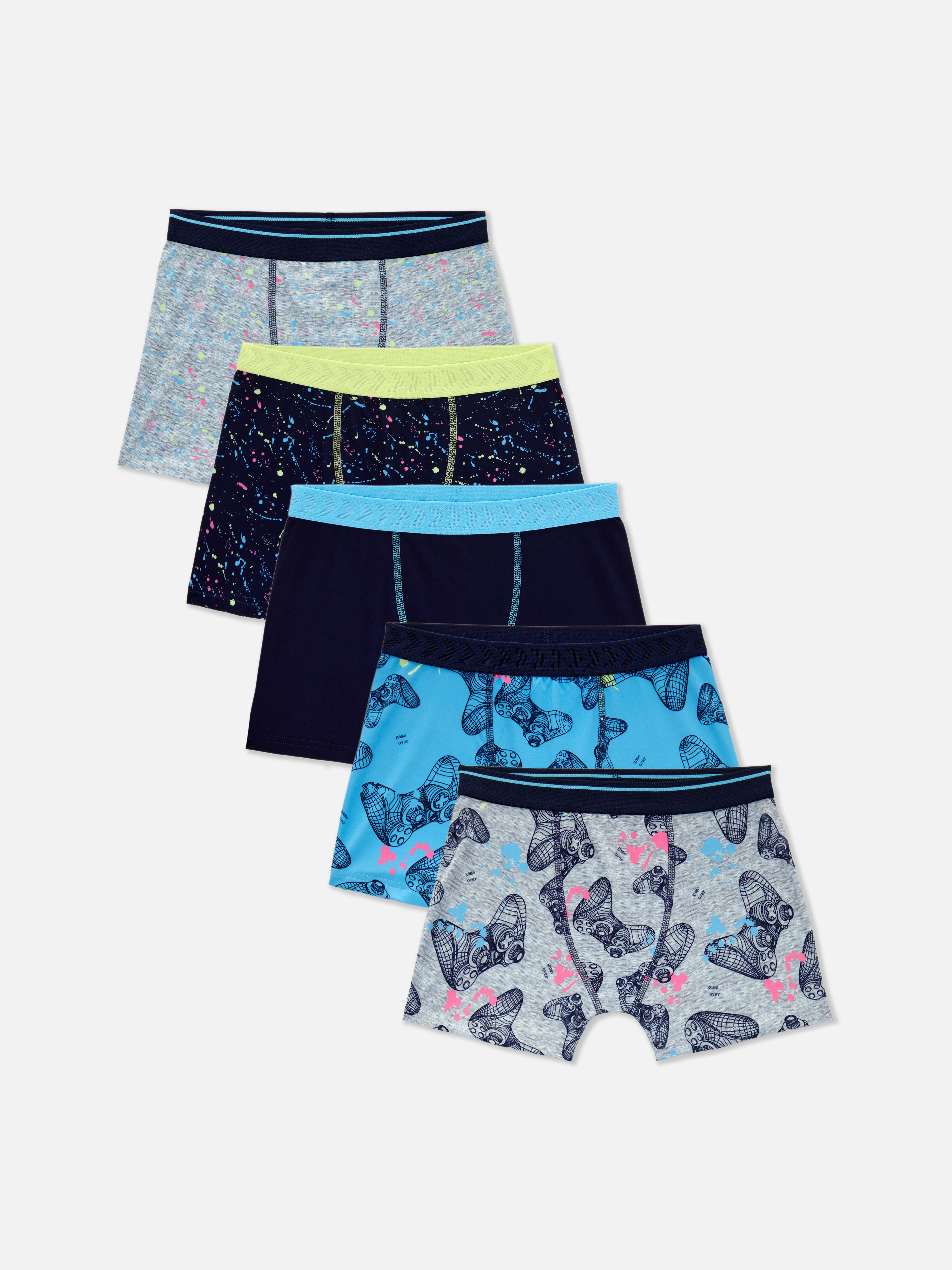 Pantaloni scurți boxer cu tematică de gaming, 5 perechi Cinci pantaloni scurți boxer cu imagini cu controllere de joc