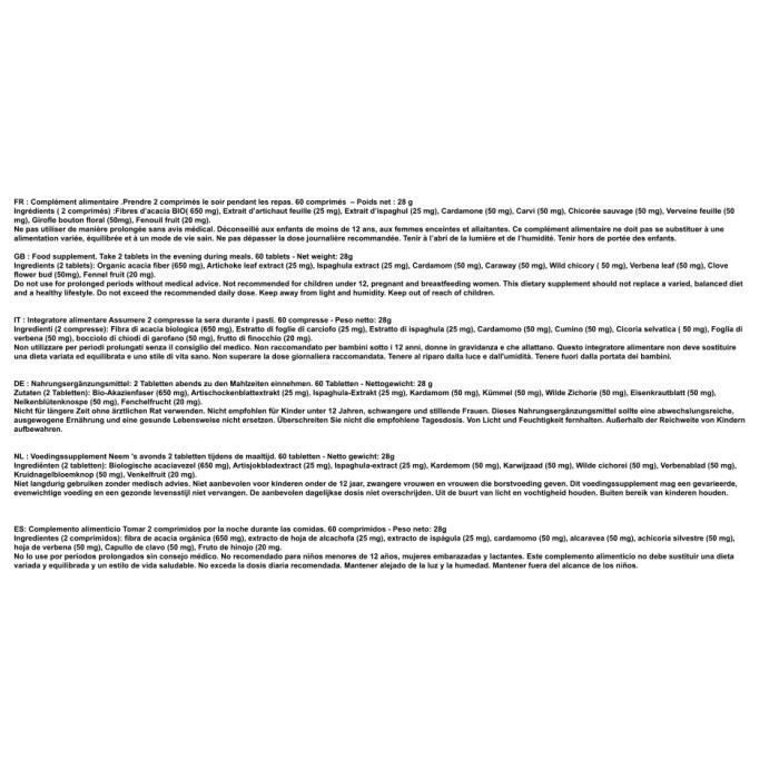 Bienestar digestivo – Mejora de la flora intestinal y reducción de la hinchazón – Eliminación de toxinas – Tez radiante – Alcachofa, hinojo, fibras naturales