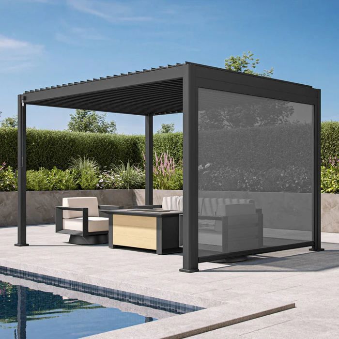 Estor enrollable MIRADOR de 3 m, compatible con pérgola 111DA, estructura de aluminio y textilene, color antracita.