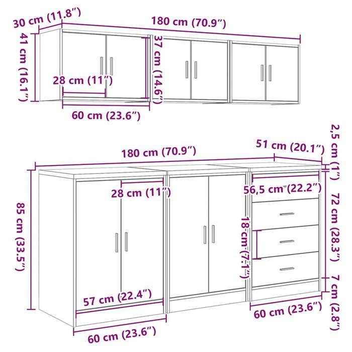 Armários de garagem vidaXL de 6 peças, madeira de engenharia Sonoma Oak, armário de armazenamento para garagem, armário de armazenamento, bancada de trabalho