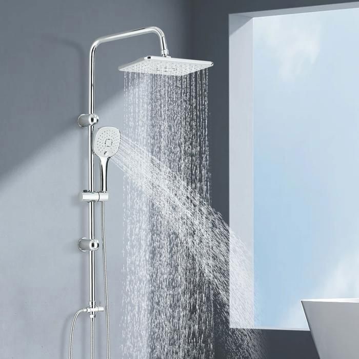 Chrome Shower Column, Shower Mixer with Hand Shower and Shower Head, Faucet Not Included