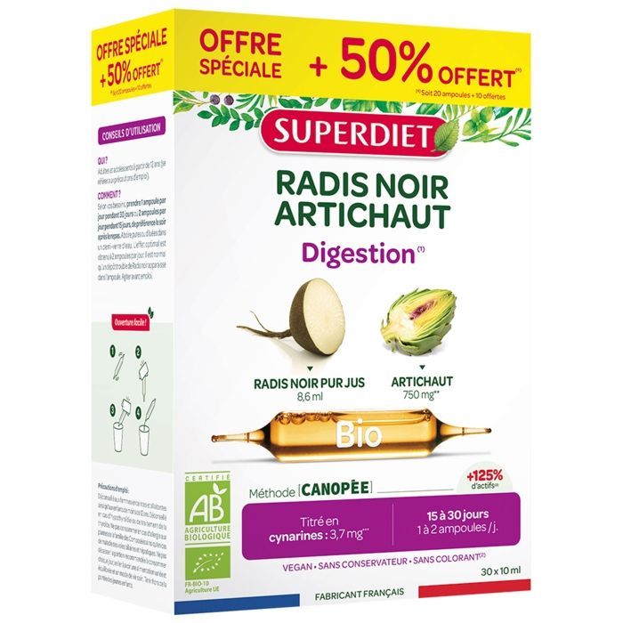 Superdiet Organic Black Radish Artichoke Digestion 20 ampollas + 10 ampollas gratis