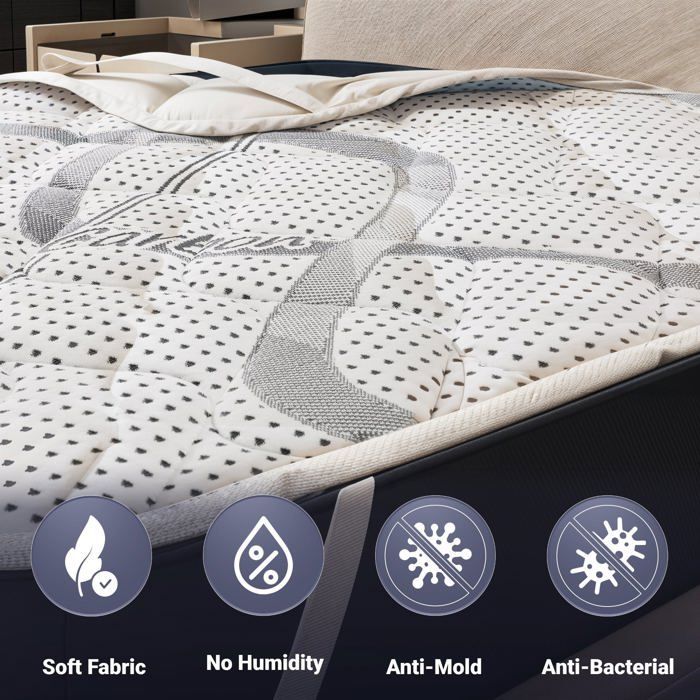 Surmatelas Ergonomique - THE WHITE STONE - Topper Carbon - 180 x 200 cm - Mousse à Mémoire - Hypoallergénique