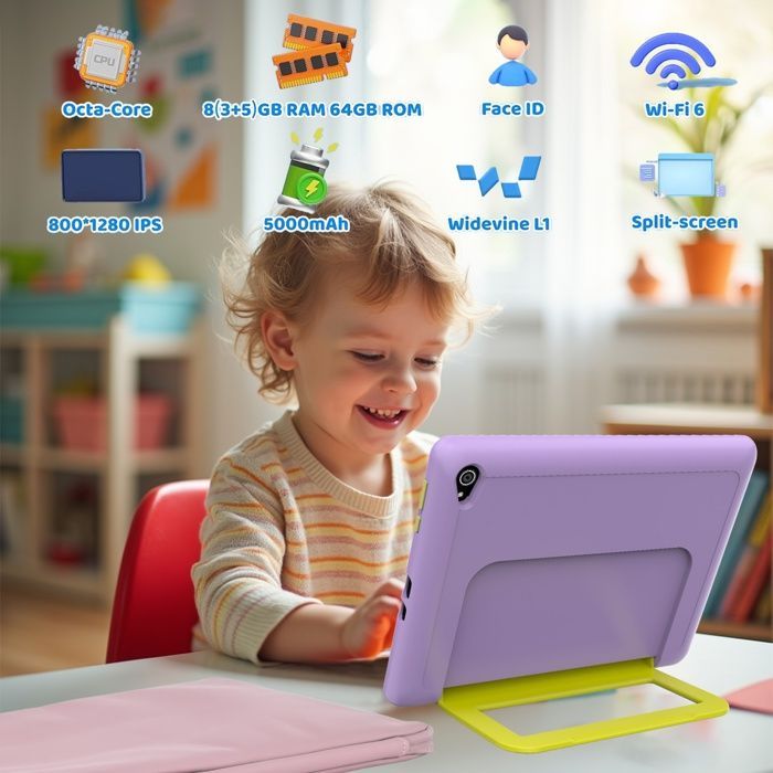 Tablette pour Enfant - KOTSREN - 10 pouces - Violet - 8 Go RAM - 64 Go (ext. 1 To, Android 14)