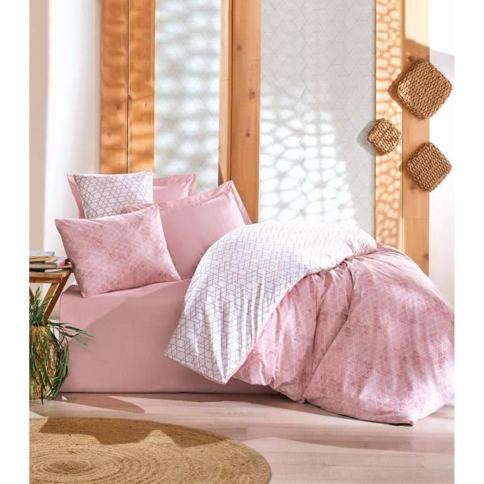 Juego de ropa de cama: 1 funda nórdica de 220 x 240 cm + 2 fundas de almohada de 60 x 60 cm - 100 % algodón reforzado - Rosa