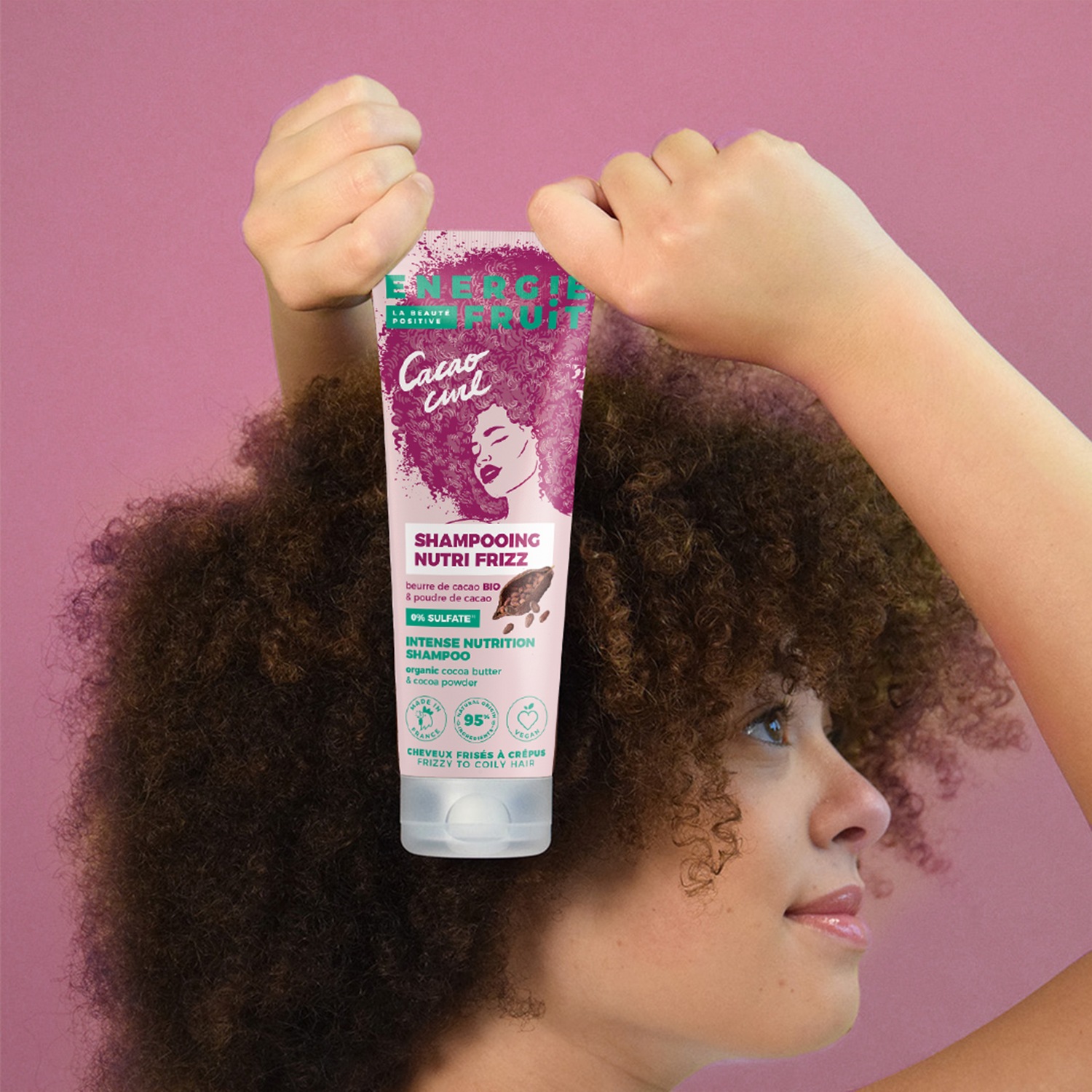 Energie Fruit shampooing nutri frizz sans sulfate - cheveux frises a crepus - beurre de cacao bio et poudre de cacao