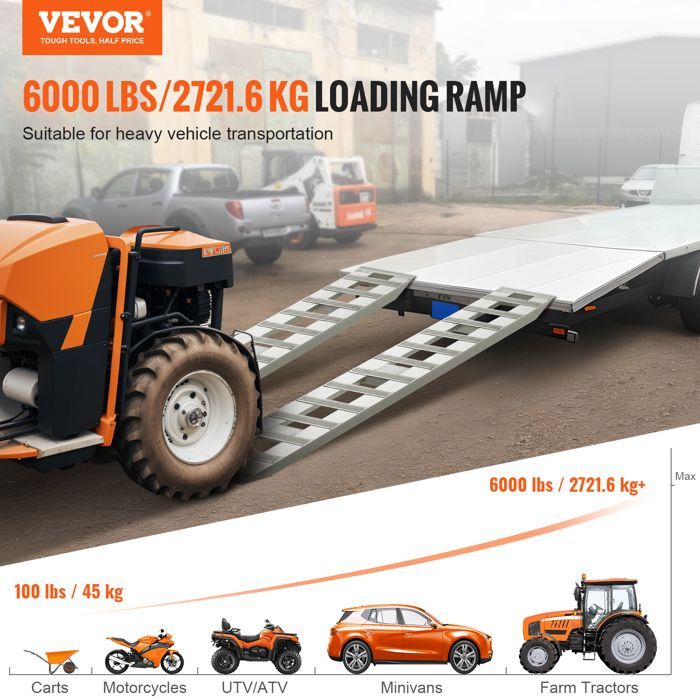 Rampas de aluminio - VEVOR - 1830 x 380 x 63 mm - Capacidad de carga 2721,6 kg - para motocicletas/remolques/ATV/UTV