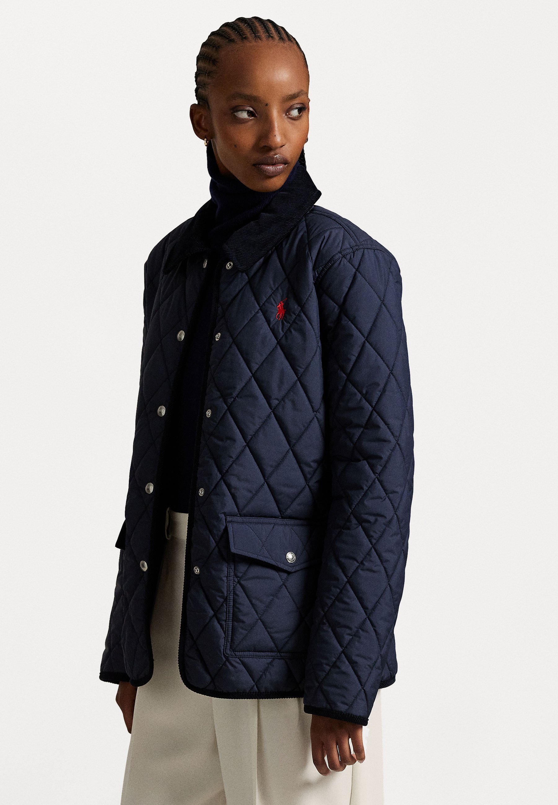 Polo Ralph Lauren Veste matelassée style grange à bordure en velours côtelé - Veste légère - Bleu marine