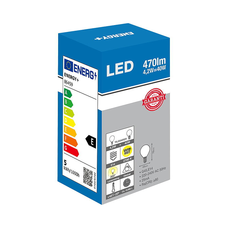 Energy Light pære LED 470 lm Globe mat dæmpbar E14 G45 E