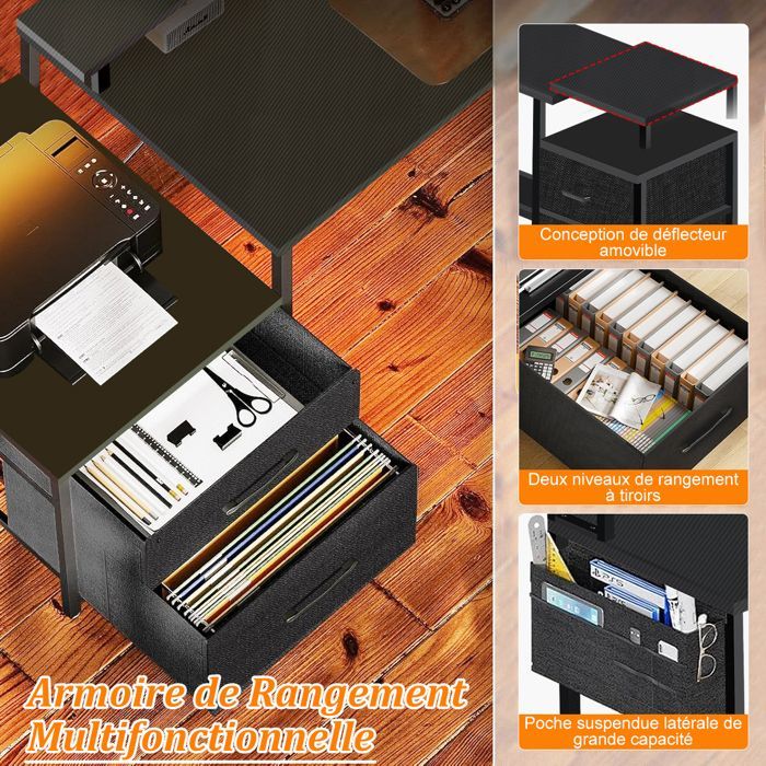 Scrivania angolare da gaming - Tavolo da gaming a L con supporto per monitor - 2 cassetti portaoggetti - 3 porte CA + 2 porte USB - 120x120x75 cm - Nero