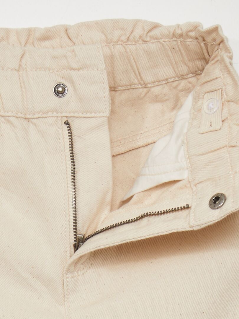 Calça jeans de cintura alta estilo paper bag - BEGE