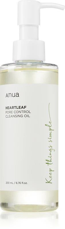 Anua Heartleaf Pore Control Cleansing Oil ir mitrinoša attīroša eļļa kosmētikas noņemšanai.