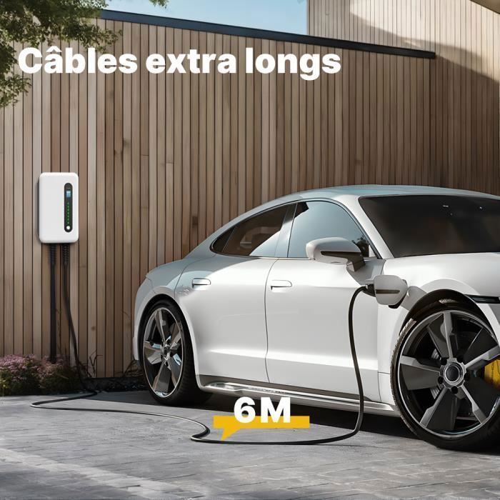 Stazione di ricarica a parete Morec da 7 kW 32 A monofase per veicoli elettrici con cavo di ricarica rapida di tipo 2, 6 metri, bianca