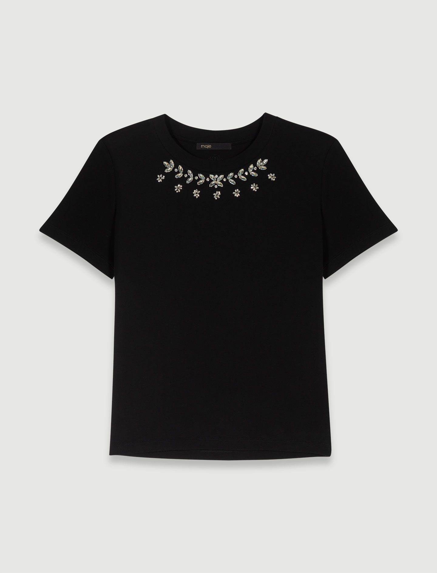T-shirt van 100% katoen met strass-steentjes - Zwart