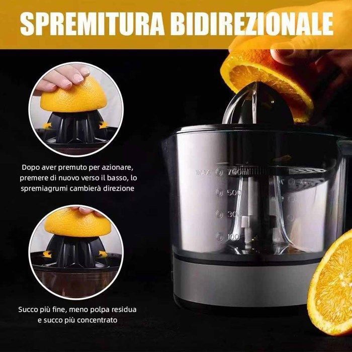 Spremiagrumi elettrico ultracompatto da 45 W per succo d'arancia, limone e pompelmo, capacità 700 ml