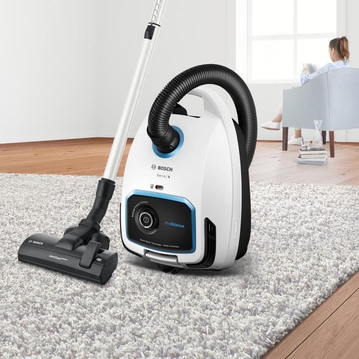 BOSCH BGB6SIL1 - aspirateur avec sac - Série 6 ProSilence - blanc - variateur de puiss à la poignée - 66 dB - ULPA - 12m - 4,5L sac