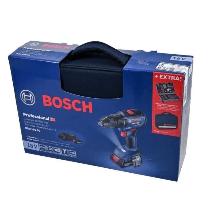 30€ de remise clients CDAV - Perceuse-visseuse Bosch Professional GSR 18V-50 + 2 batteries 2,0Ah + chargeur GAL 18V-20 + 43 acc
