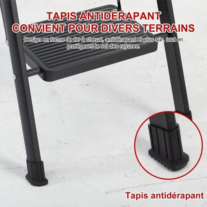 Scala a pioli - Seven Comfort - 5 gradini - Pieghevole - Antiscivolo - 90×47×153 cm (L x P x A) - Portata massima 150 kg - Acciaio - Nera
