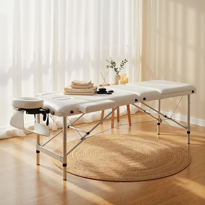 Table de massage - HOMCOM - pliante cosmétique lit portable charge 225 kg réglable - aluminium - blanc