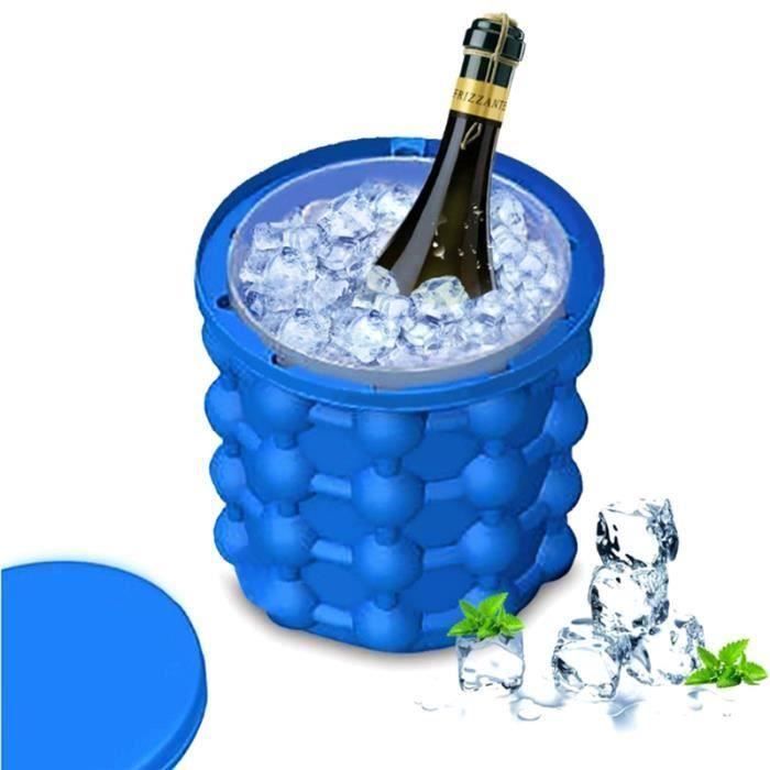 Seau à glace - Ice Genie - Silicone avec couvercle hermétique - Gain de place - Bleu 12x9x5 cm