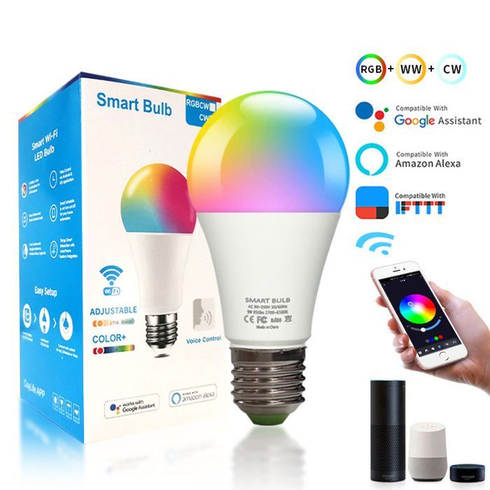 Lâmpada LED Inteligente E27 com Wi-Fi - RGB Multicolorida - Compatível com Alexa/Google Home - Classe Energética F
