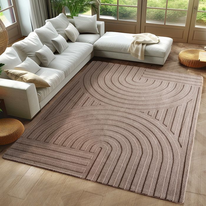 Carpetsale24 Tapis déco grand format 200x290 cm, effet 3D, lavable, doux, beige, design scandinave pour grande pièce