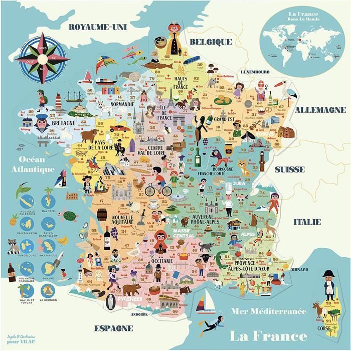 Quebra-cabeça magnético VILAC com mapa da França - Viagens e Mapas - Unissex - A partir de 5 anos - Menos de 100 peças